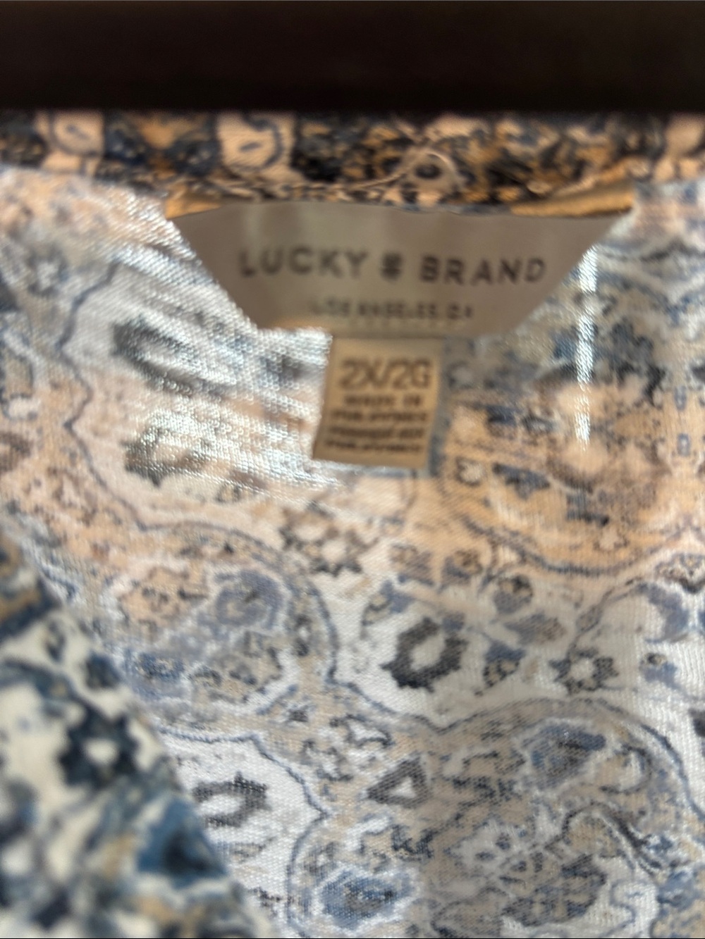 Lucky Brand Blue and White Paisley Notch V-Neck Top - Picture 2 of 5